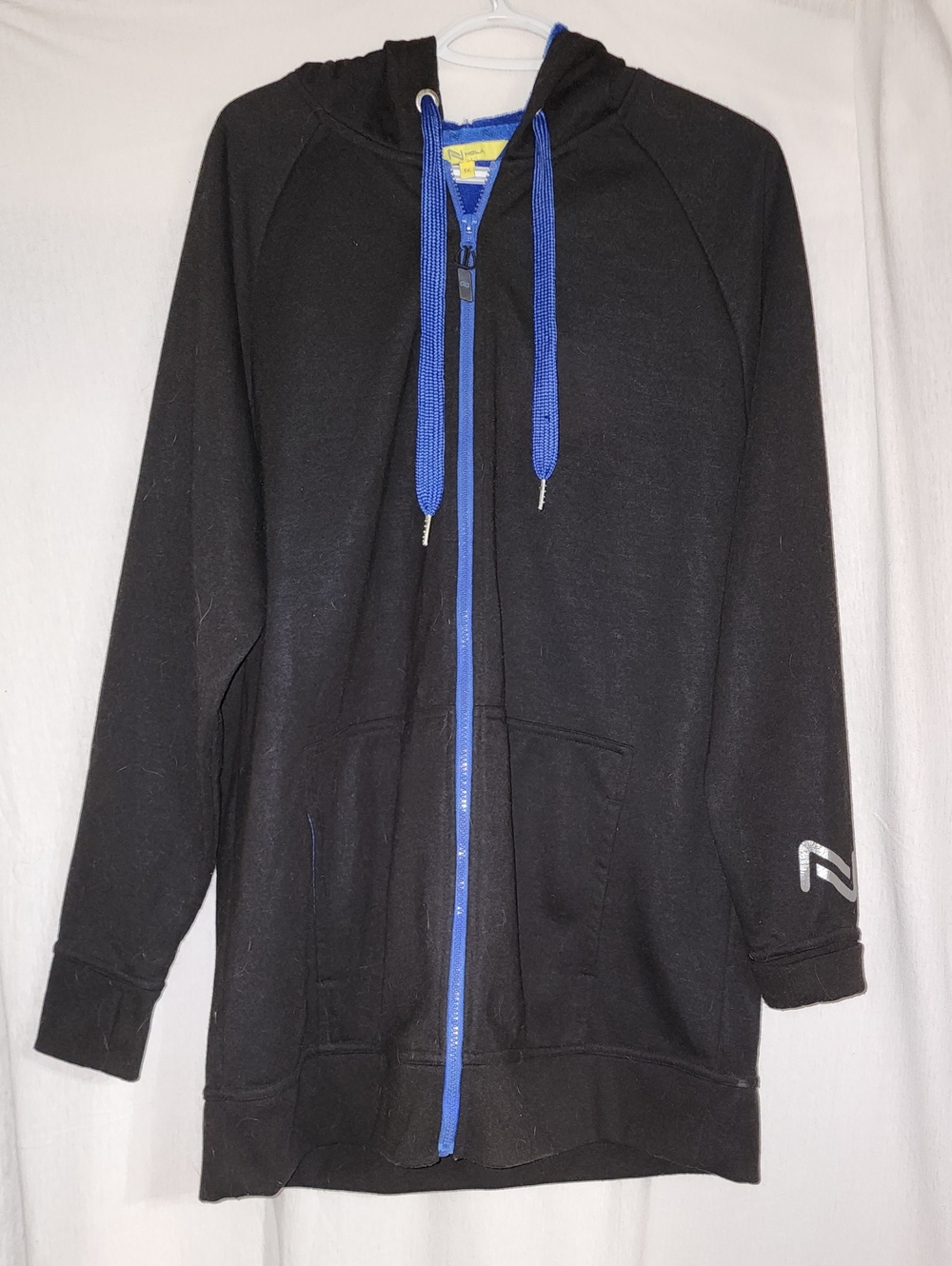 Nola Black Zip-Up Lined Hoodie with Blue Trim